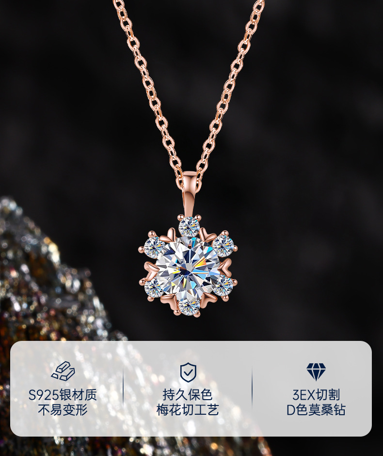 s925纯银莫桑石太阳花项链女满钻吊坠轻奢小众设计百搭锁骨链批发详情2