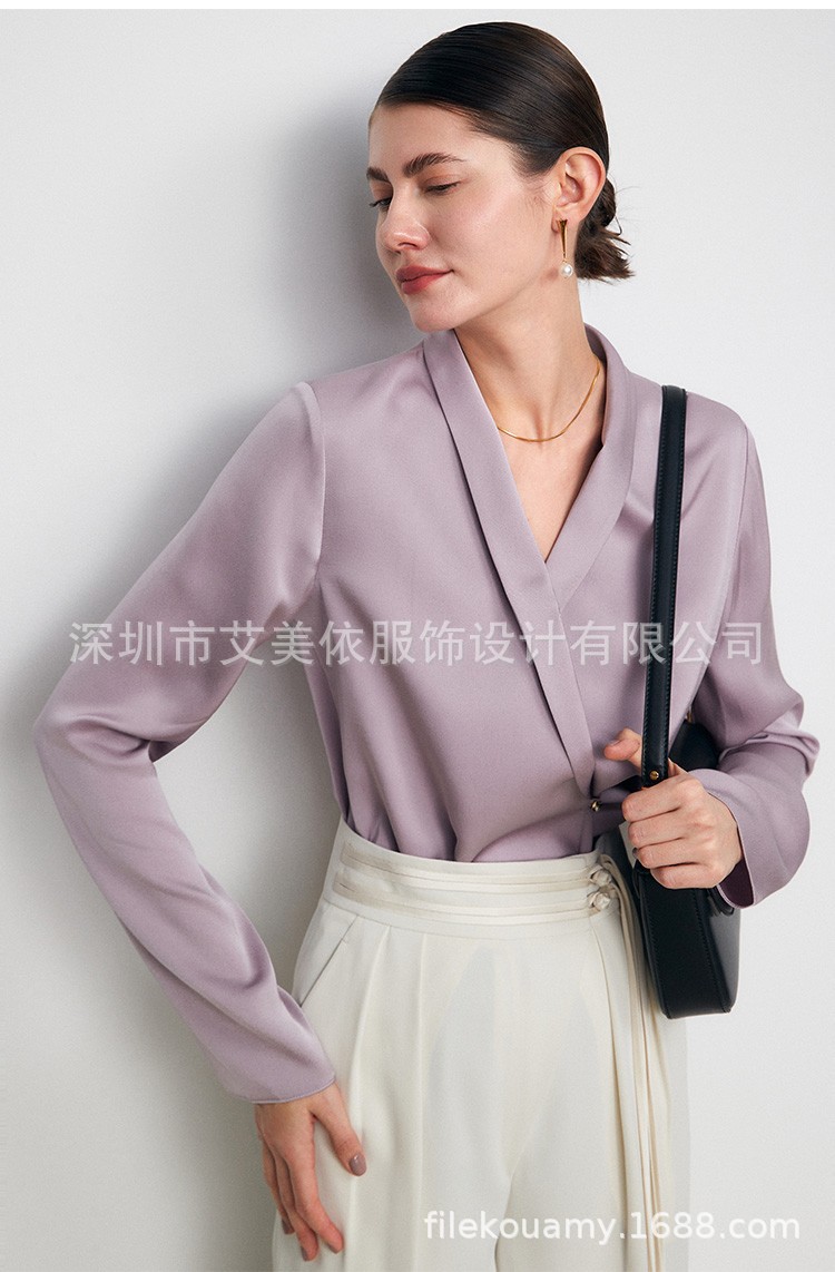 2023新精品双层真丝衬衫春夏衬衫女 重磅长袖OL通勤女装一件代发详情9