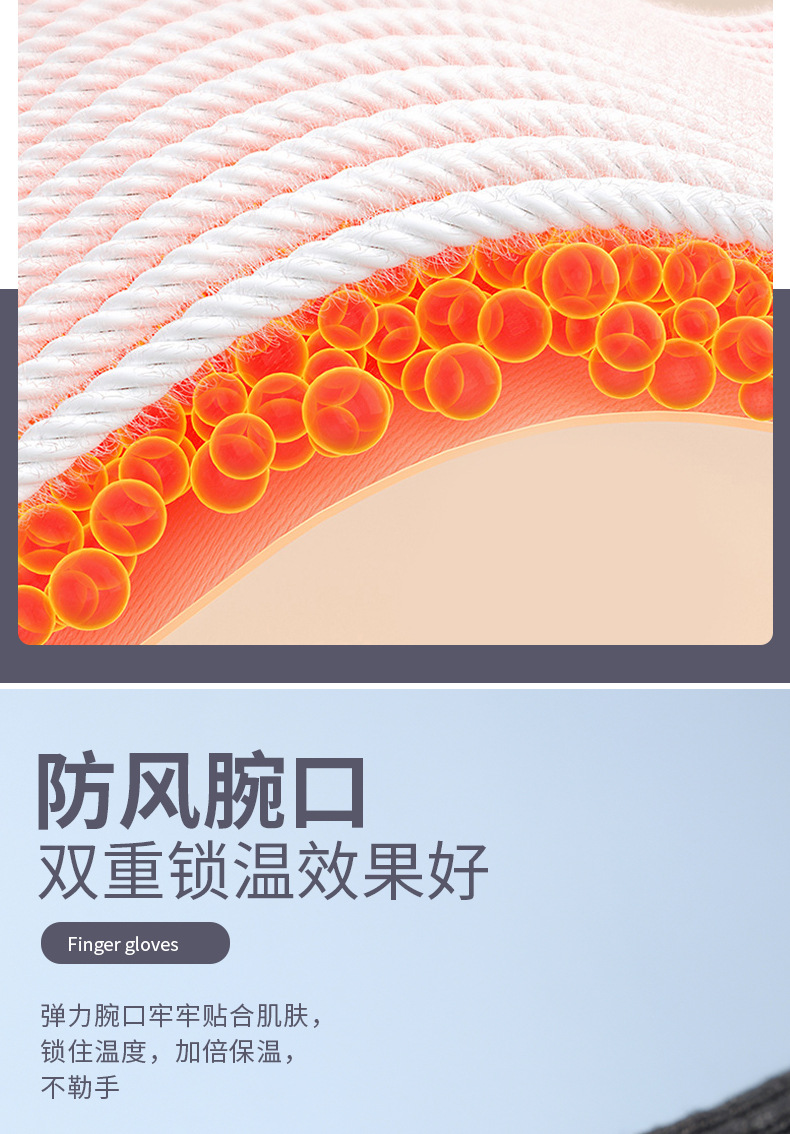 手套秋冬季男士防寒保暖针织毛线加绒触屏露指骑行骑车女学生手套详情8