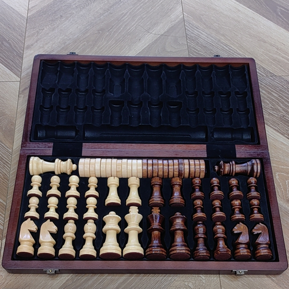Two-in-one international chess checkers wooden board game toys with double back, non-magnetic for export pic 11