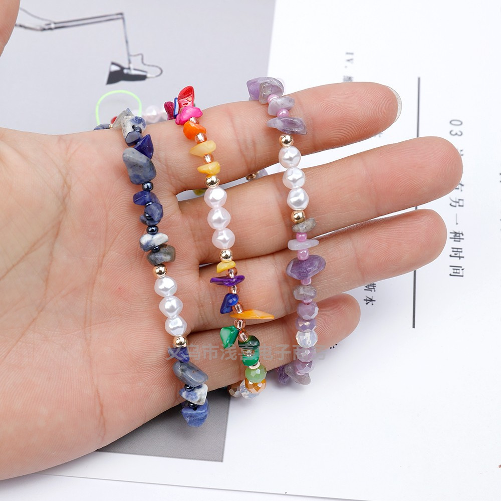 New European and American ins crushed stone pearl color-blocked mobile phone chain, fashionable and personalized diy mobile phone case pendant accessory for women pic 2