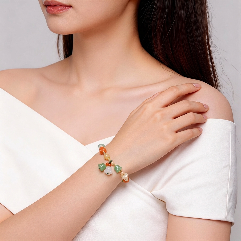 新疆天然金丝玉铃兰花手链串珠女士玉石文玩佛珠手饰手串爆款批发详情6