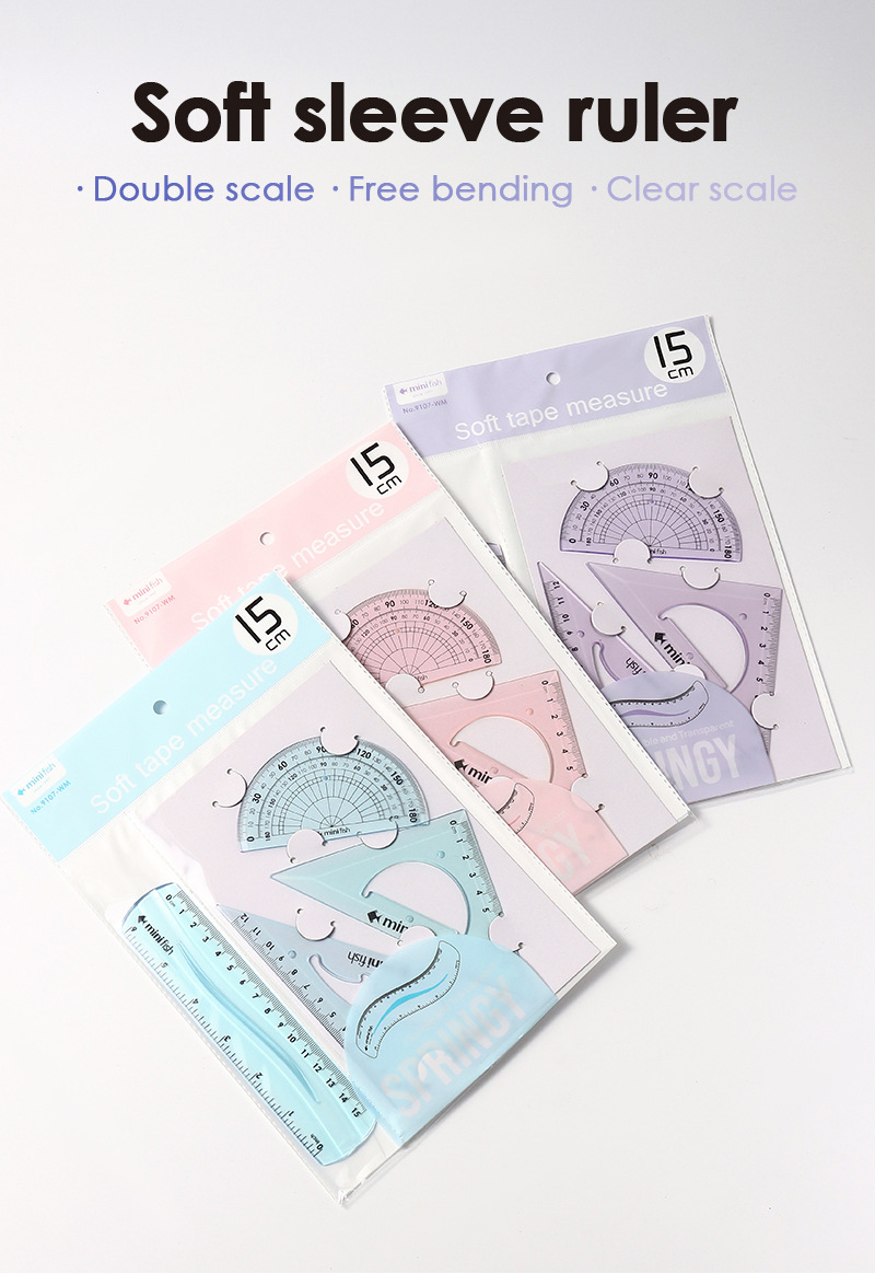 跨境外贸套装尺15cm软套尺学生彩色学习用品文具软尺子四件套批发详情1