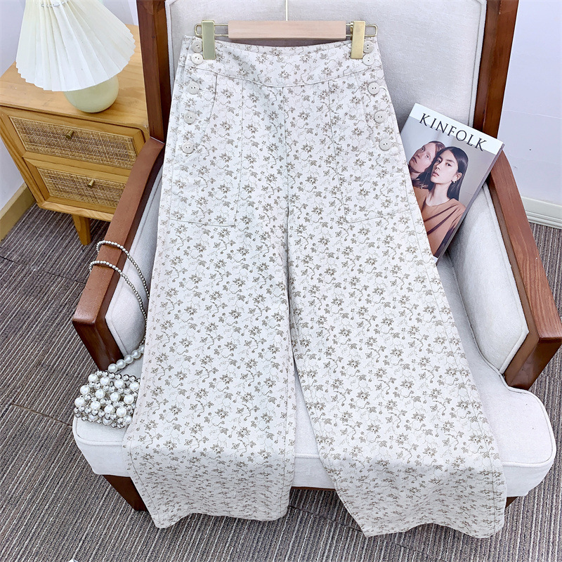 In-stock 0wis raindrop linen and floral patterned French raindrop linen printed floral casual trousers, slimming and versatile pic 27