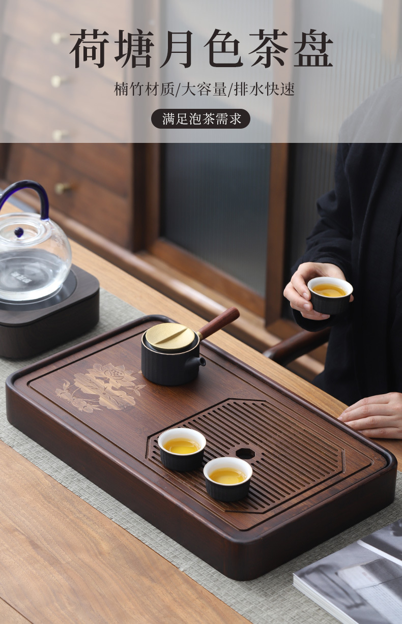 Wholesale of household small water storage trays, draining tea tables, simple rectangular bamboo tea sets, large and small sizes pic 38
