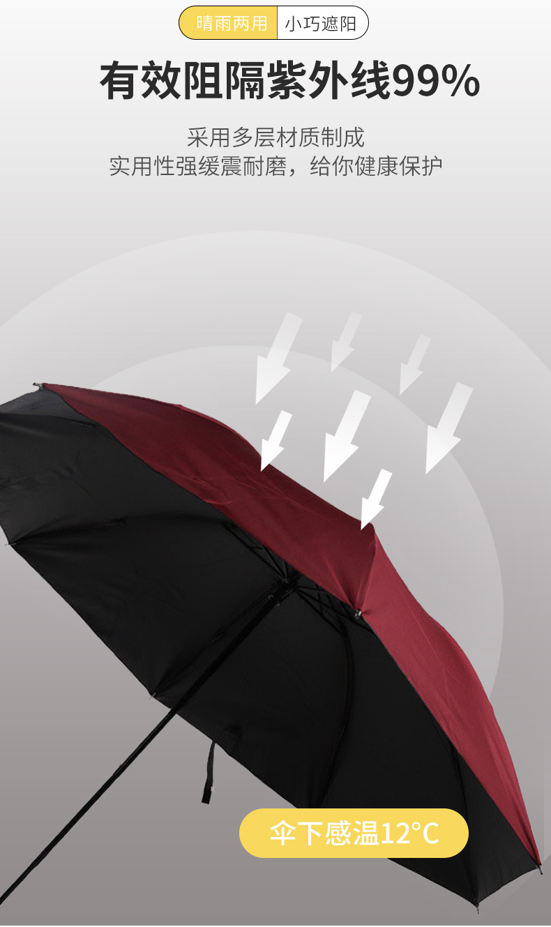 Portable UV-resistant folding umbrella, black rubber sunshade, fully automatic three-fold umbrella, simple outdoor advertising sun umbrella pic 18