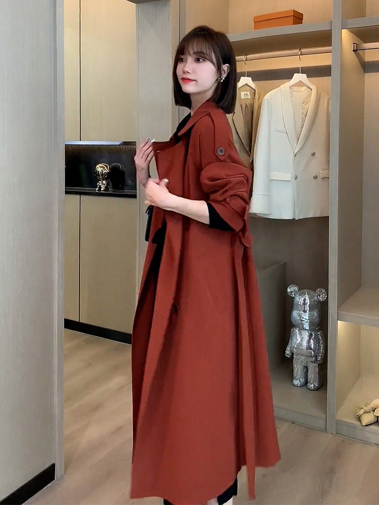 韩系风格枫叶红中长款风衣女装2024春秋新款高级感小众外套女春秋详情5