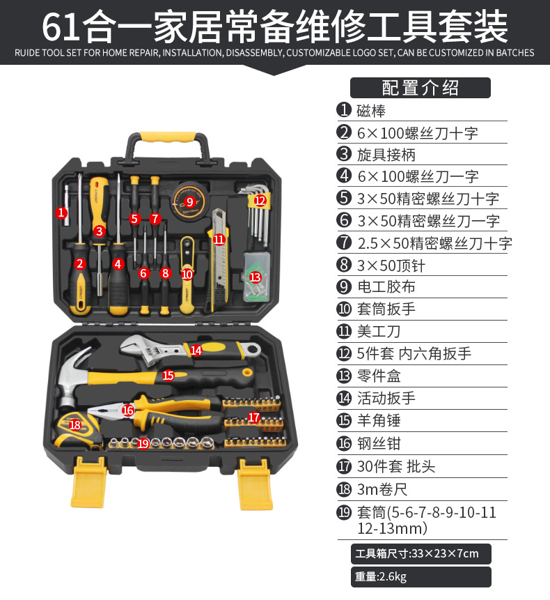 瑞德礼品工具套装家用五金 手动工具组合维修组套全套工具箱批发详情24