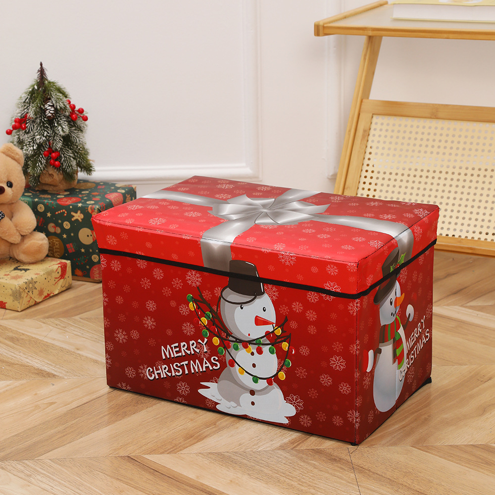 Christmas large-capacity storage box, foldable seating storage stool with lid, can hold cotton quilt storage box wholesale pic 7