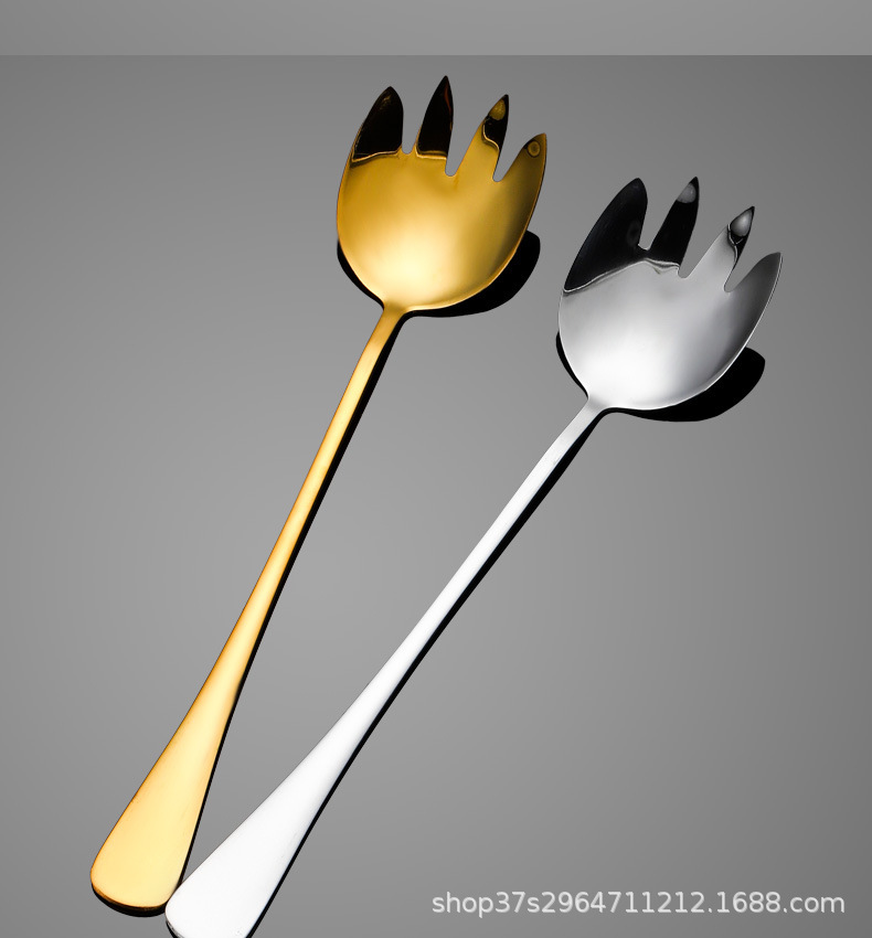 跨境410不锈钢加长沙拉勺沙拉叉酒店餐厅大号沙律勺叉公用勺叉详情7