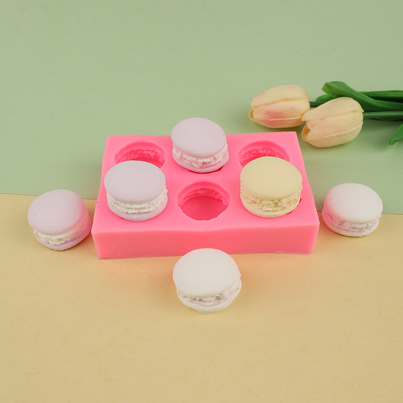 新款6连3d立体马卡龙模具 DIY手工皂模轻粘土食品硅胶汉堡模具详情2