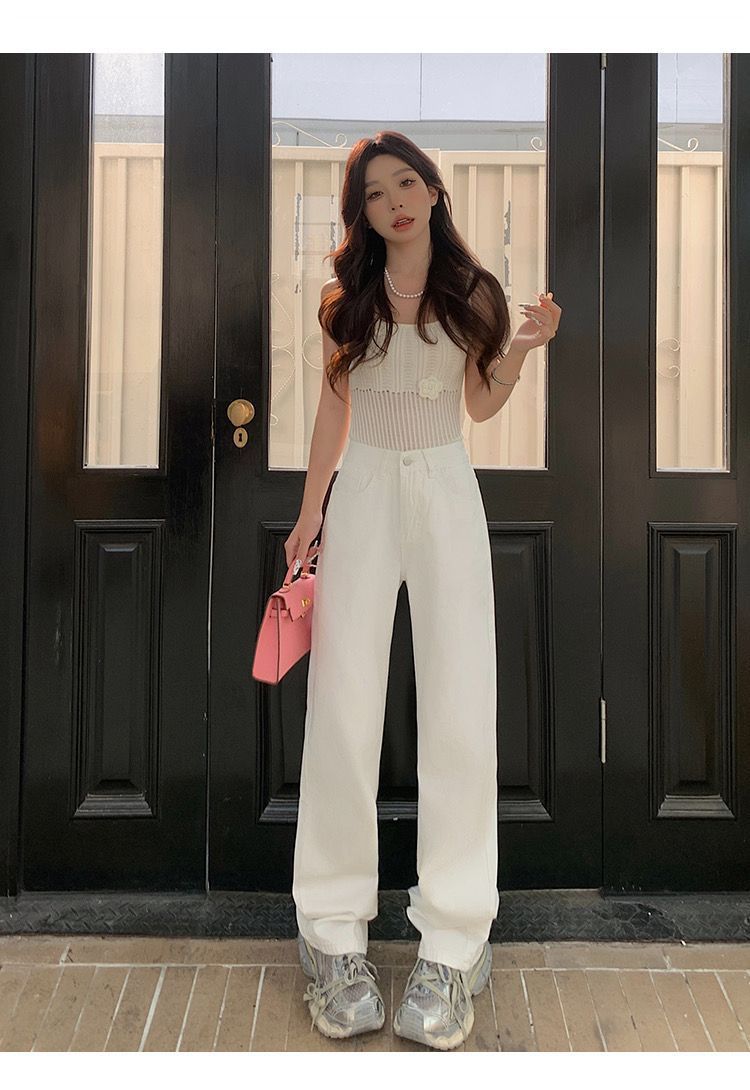 韩版设计感直筒牛仔裤女春秋季新款高腰显瘦显高宽松直筒牛仔裤子详情4