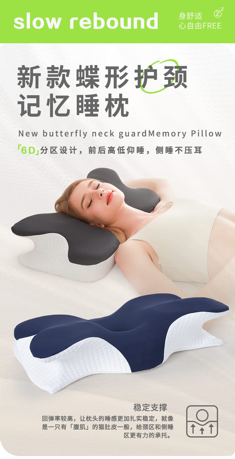 Ergonomic sleeping slow rebound memory foam pillow, sleeping neck protection pillow, side sleeping butterfly-shaped pillow, memory pillow pic 3