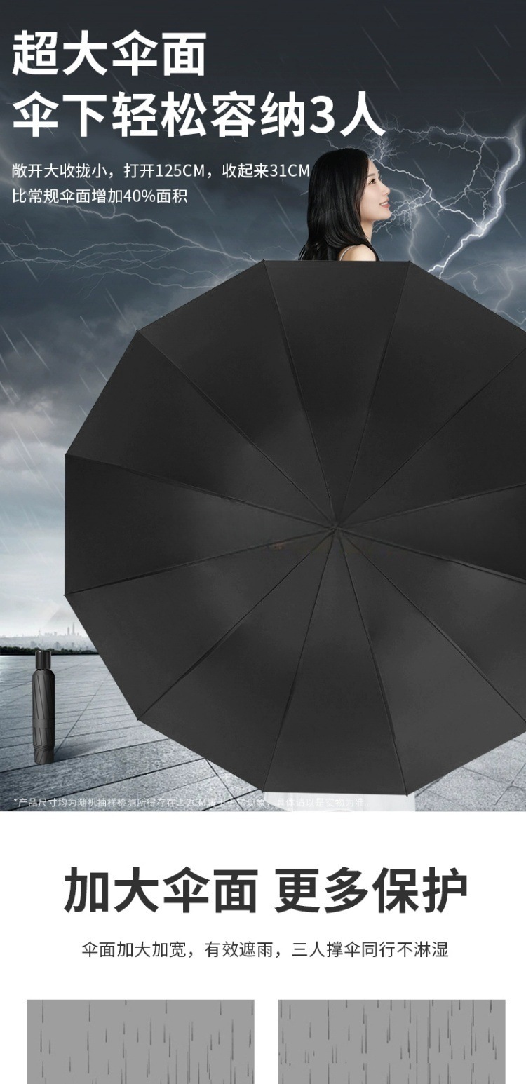 升级加厚黑胶防晒雨伞批发手动商务折叠伞男士晴雨伞两用太阳防晒详情3