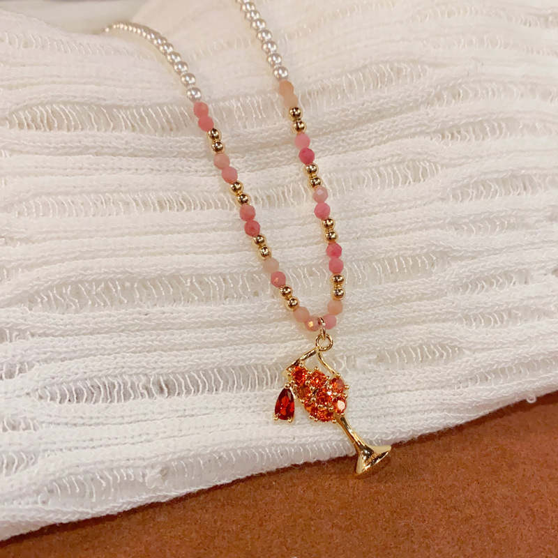 韩版气质时尚温柔百搭玻璃珠满钻酒杯吊坠项链个性小众设计感颈链详情6