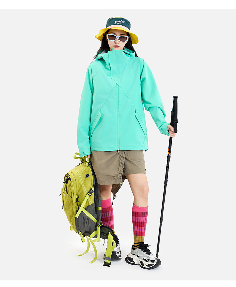 春秋冲锋衣连帽高领磁吸扣防水透气抽绳男女款户外休闲服直播爆款详情15