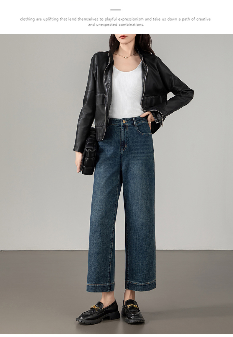 2025秋季新款窄版阔腿牛仔裤女宽松高腰小个子休闲复古直筒九分裤详情18