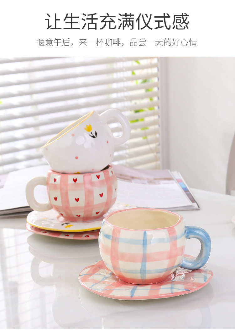 韩式ins风陶瓷马克杯高颜值 下午茶杯子手绘少女可爱手捏咖啡杯碟详情10