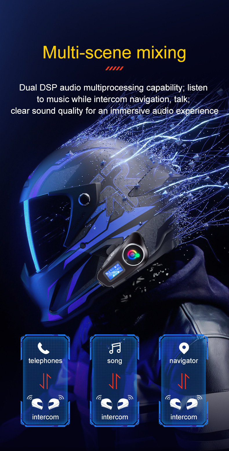 Q58MAX跨境专款头盔蓝牙耳机MP3混音音乐分享LCD屏FM对讲头盔耳机详情4