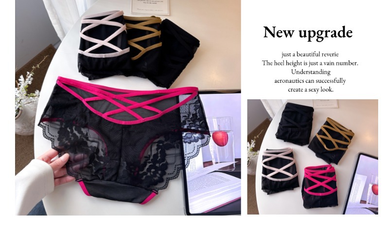 2026 New style one-piece dropshipping, cut-out and color-blocking sexy high-waisted seamless lace underpants, ladies' seductive triangle pants pic 12