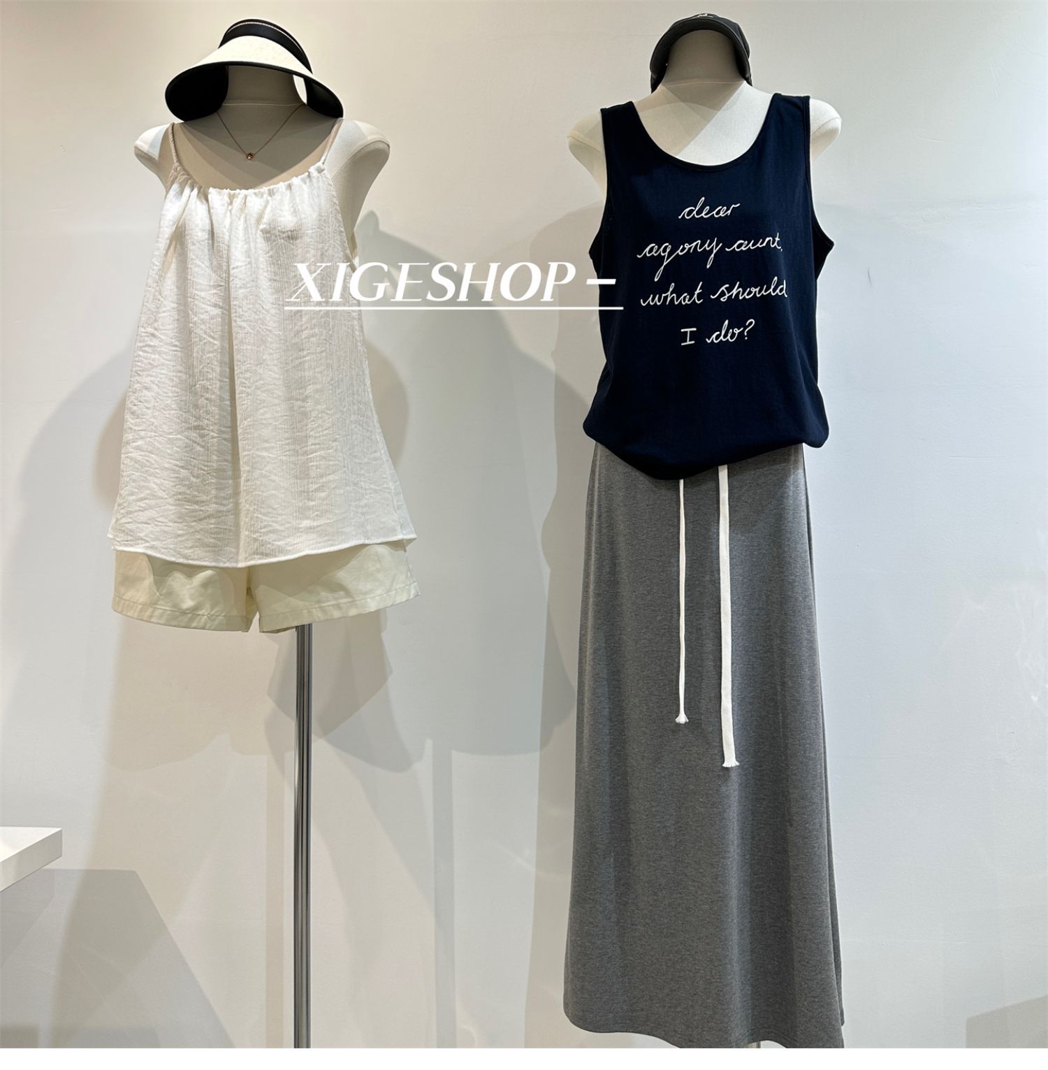 The contrasting color waist drawstring skirt is A high-waisted, slimming dress with a split mid-length, casual and versatile A-line skirt for women in summer pic 21