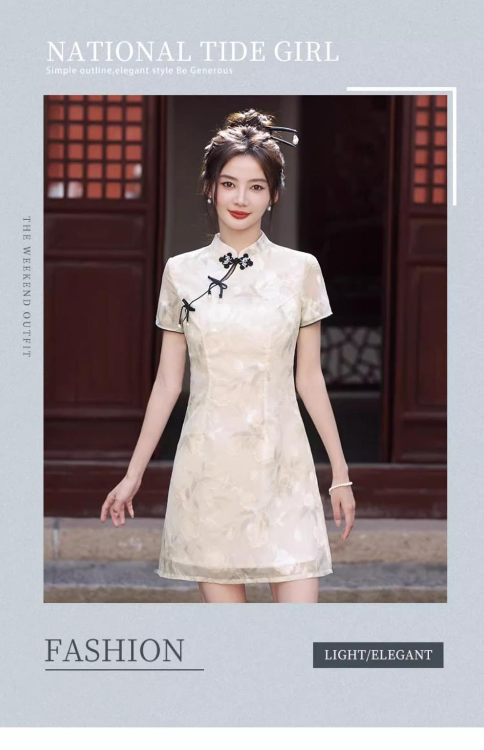 New Chinese-style printed dress for petite women in summer 2024, improved cheongsam short skirt pic 1