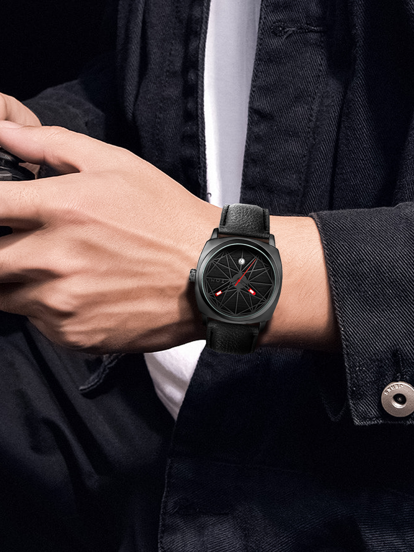 TOMI Temi complex square dial retro skeletonized design calendar watch, fashionable and simple quartz wristwatch for both men and women pic 1