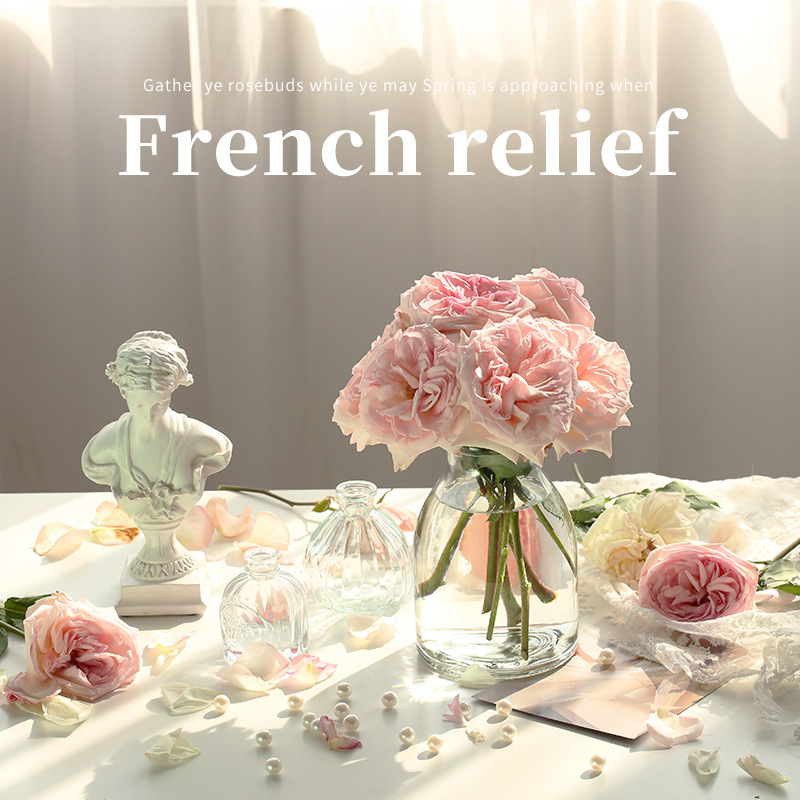 Retro light luxury embossed transparent French glass small vase, ins style home decoration, pocket-sized living room flower arrangement vase pic 4