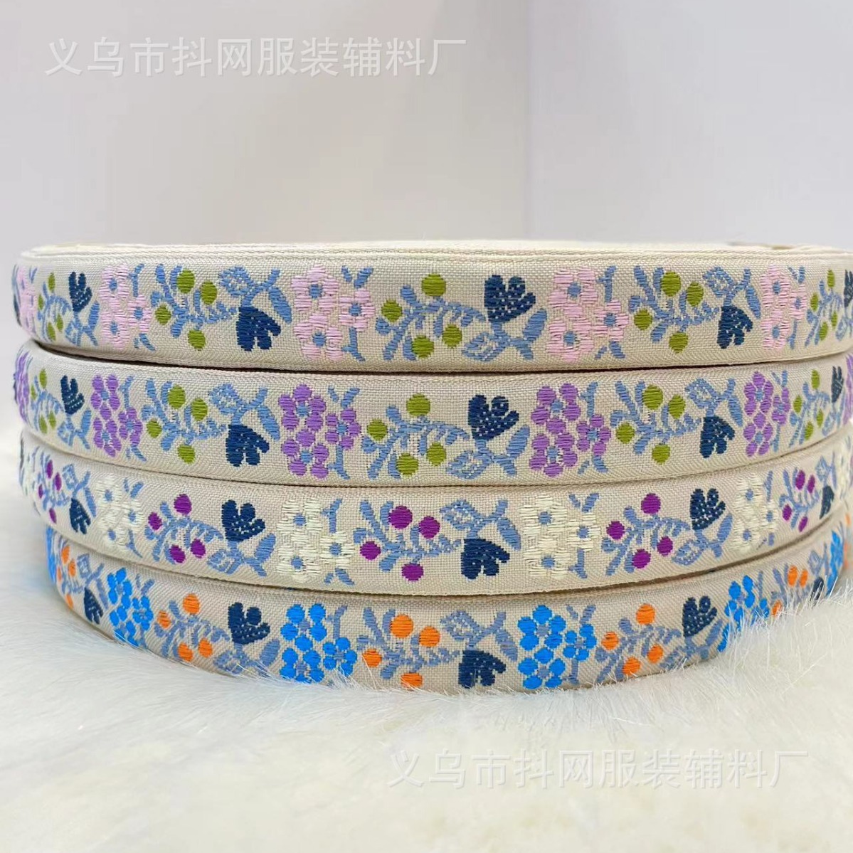 2.1cm米底花草手工DIY蝴蝶结织带时尚汉服演出服装辅料详情2