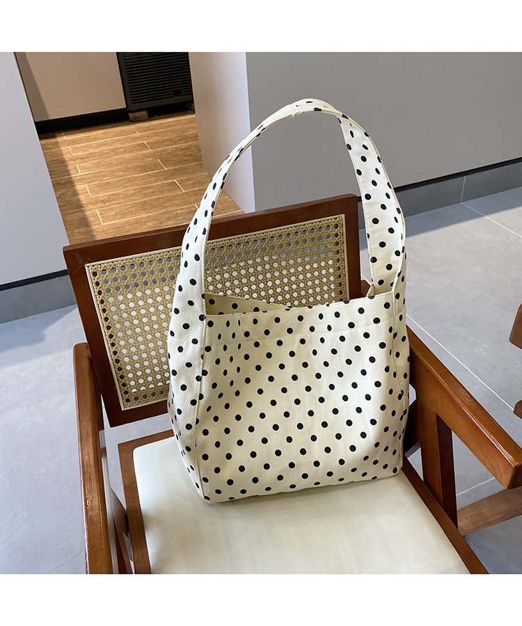 韩系小众ins牛仔帆布包休闲简约布袋大容量学生单肩托特包波点包详情4