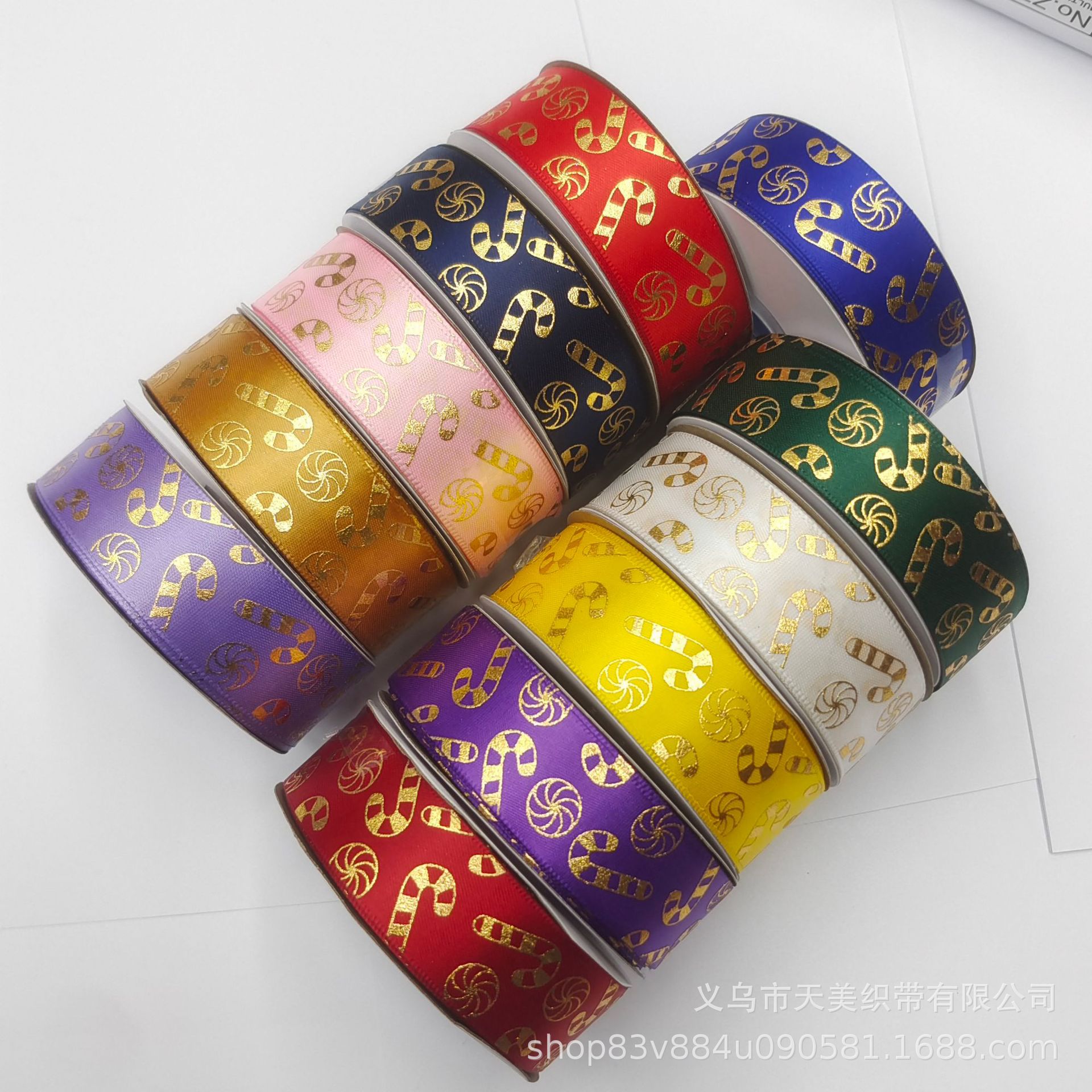 New Christmas ribbon 2.5CM gold embossed Christmas gift box, colorful ribbon, silk ribbon, Christmas accessories, heat set and embossed pic 3