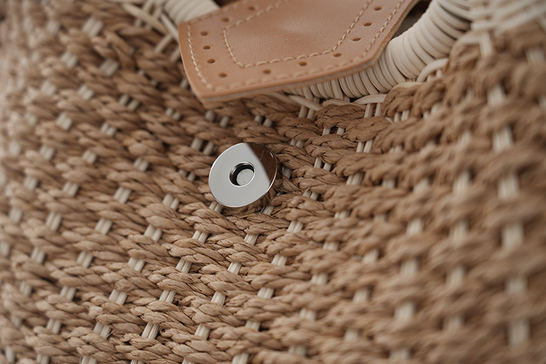 夏日简约手提跨境女包手工藤编沙滩草编包百搭时尚编织包休闲包详情9