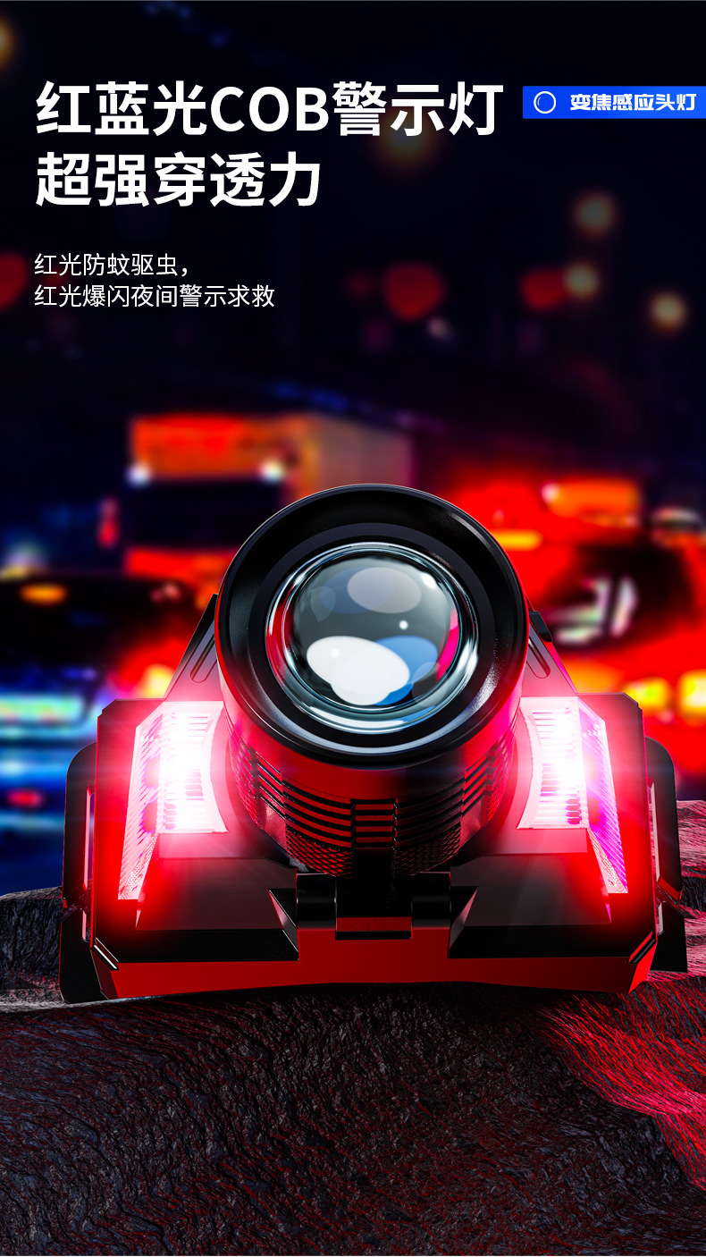 Fuente transfronteriza de dos luces lleva LED display de potencia recargable noche paseo faros zoom larga duración aleación de aluminio lámpara de minería pic 10