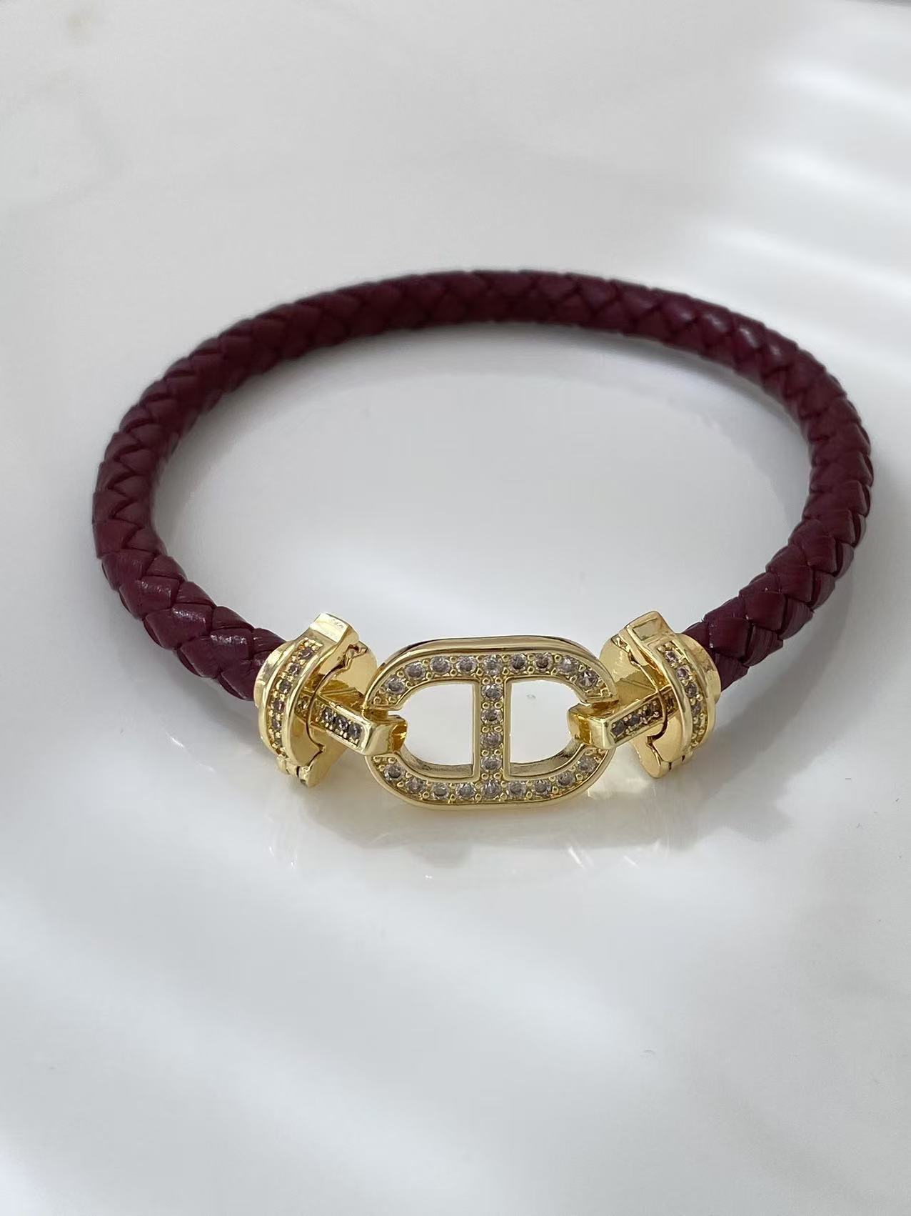 Pig nose red rope leather rope bracelet for men and women, 18k gold copper slightly inlaid with diamonds, high-end DIY bracelet for couples in the zodiac year pic 11