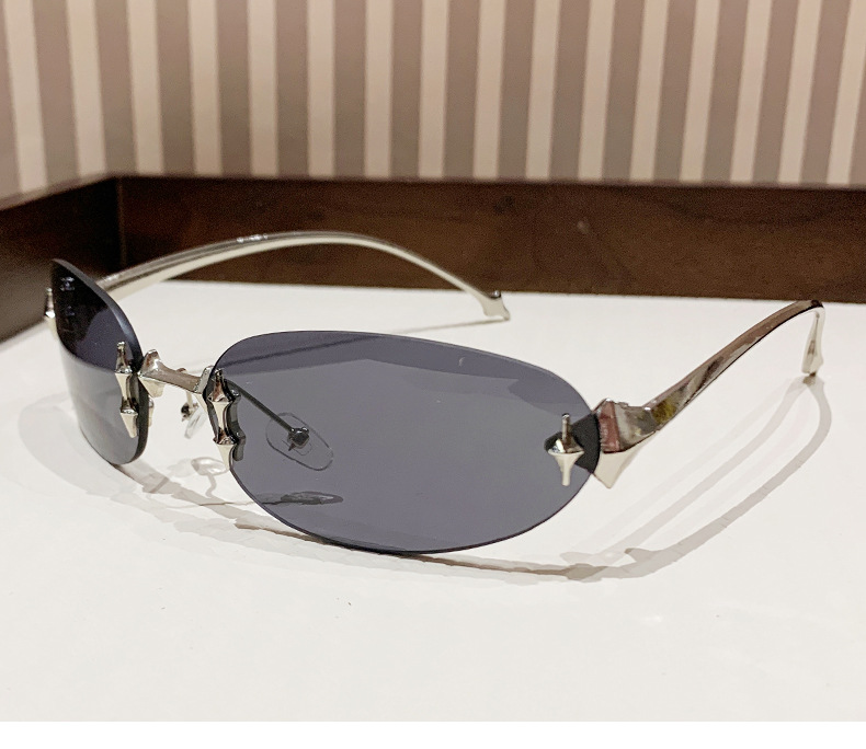 欧美无框椭圆复古高级感墨镜Y2K辣妹个性户外防晒星星跨境墨镜女详情8