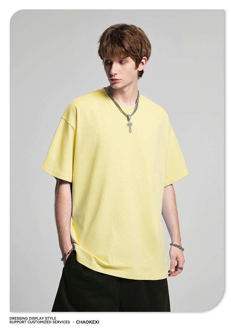 CKX2026夏季美式275g高品质潮牌纯棉t落肩纯色男潮青少年短袖T恤详情67