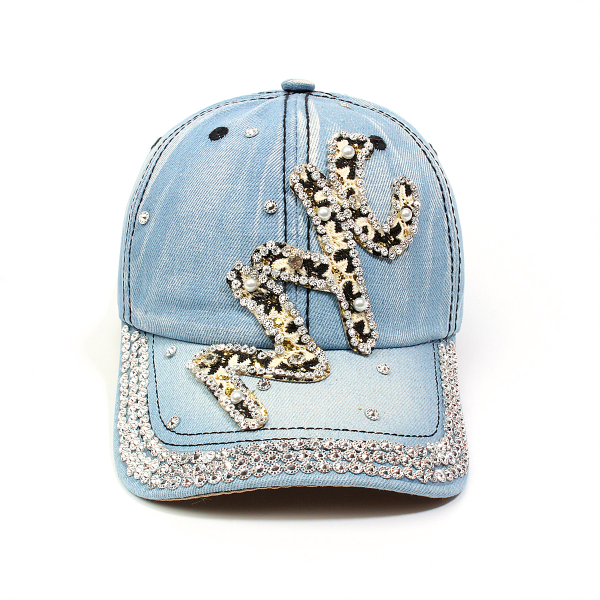 跨境外贸新款牛仔布女镶钻欧美国休闲成人棒球帽时尚洋气鸭舌帽子详情11