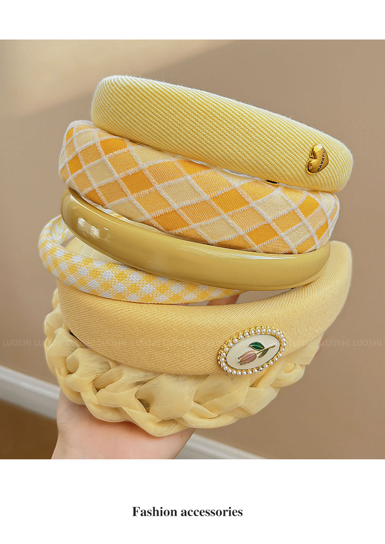 High top yellow hairband for women washing their faces and going out, a versatile sponge headband, wide-brimmed headwear, and a new hairpin for pressing hair pic 8
