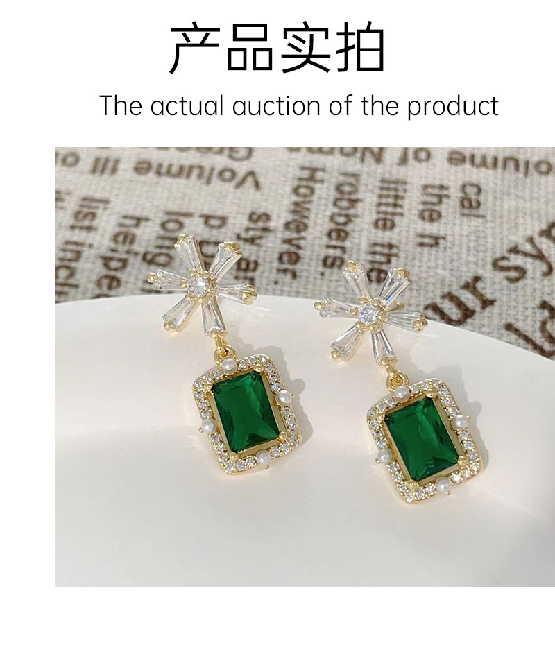 925银针新款简约耳环几何方形长款耳钉珍珠锆石混批饰品小众百搭详情5