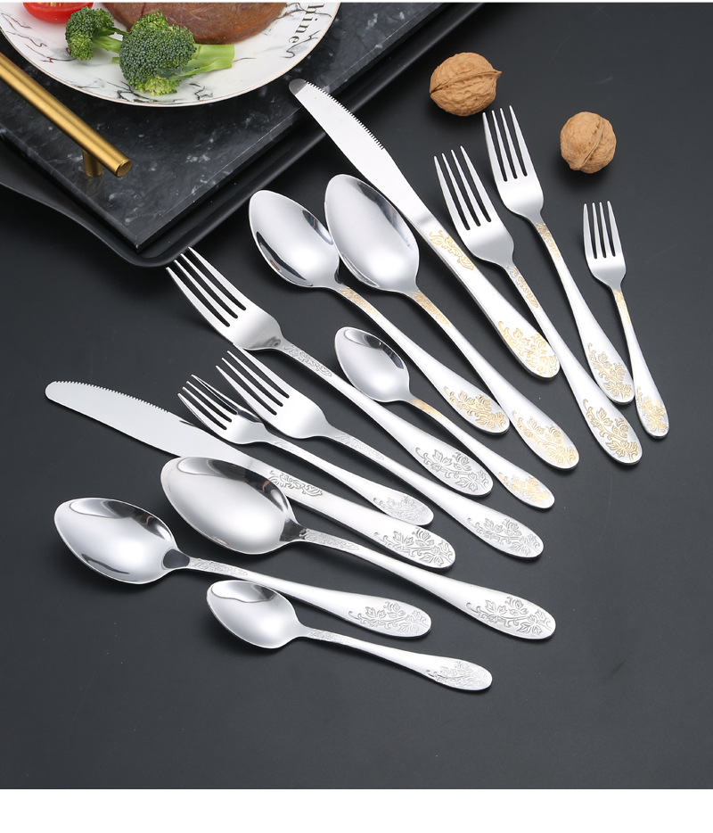 Cross-border Amazon stainless steel knife, fork and spoon Western tableware, creative steak knife and fork, hotel supplies four-piece set pic 17