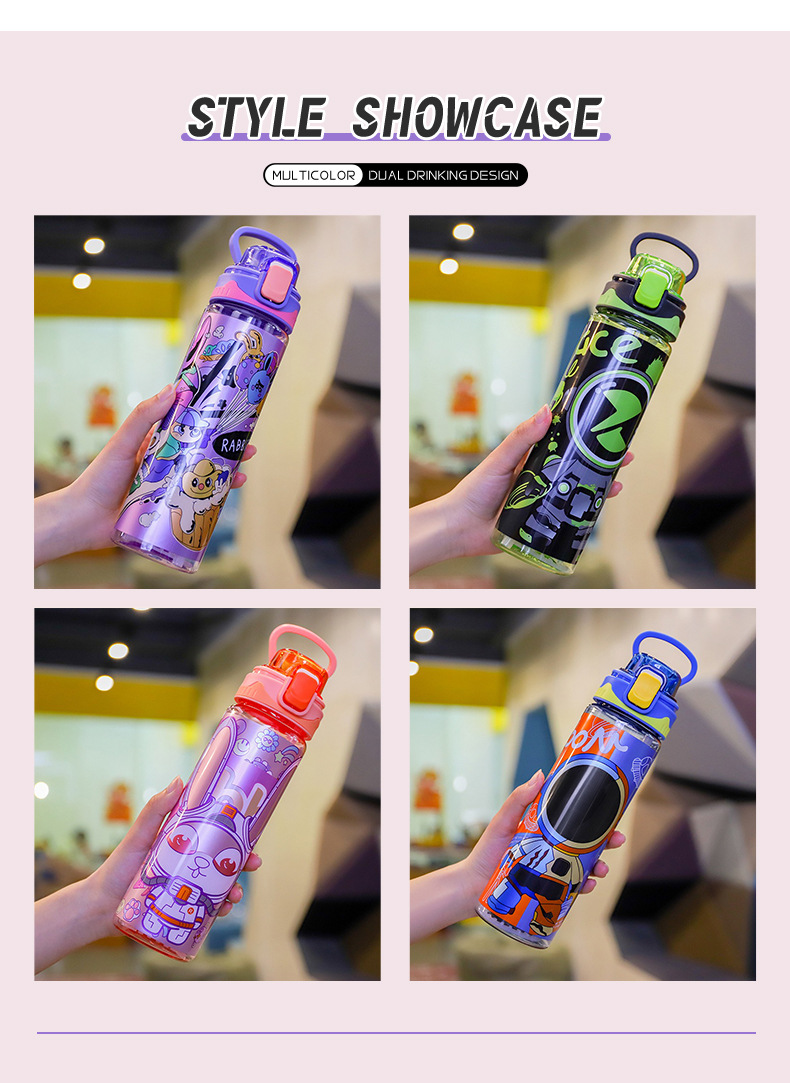 厂家直供新款儿童运动塑料水杯卡通设计吸管杯户外便携大容量水杯详情7