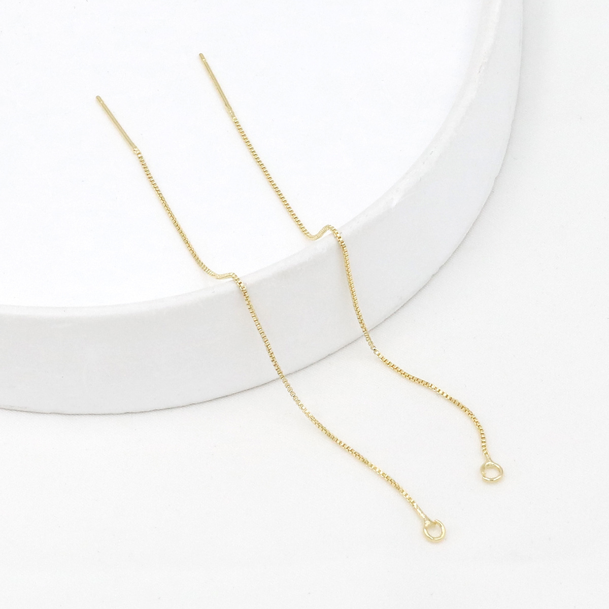 Copper-plated 18K real gold color retention box chain ear wire 14K earring chain ear needle welded flat chain ear accessory A55 pic 9