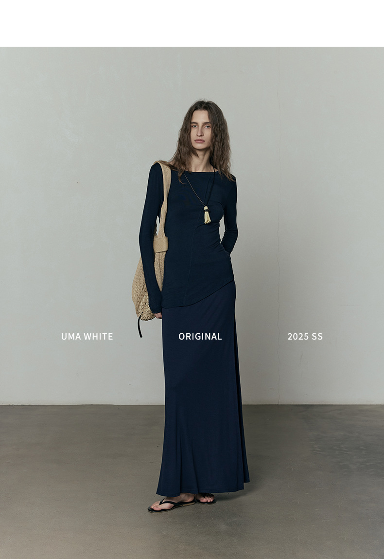广州十三行女装UMAWHITE档口2025早春新款半身裙女天丝高腰长裙详情9