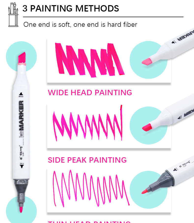 Yalong Cross-border 2023 New Student Art Supplies 48 Color Art Marks, Color double-pointed marks for children pic 2