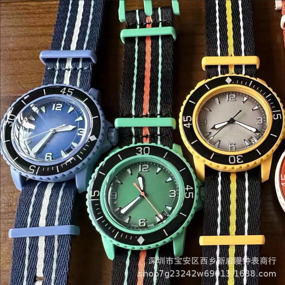 跨境爆款男女情侣五大洋石英联名款外贸热销海洋系列透底转盘手表详情1