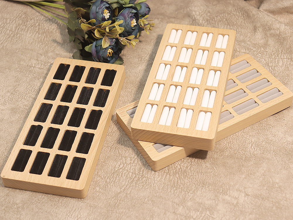 二十位戒指首饰展示托盘实木多卡位钻戒收纳无盖饰品包装礼盒多色详情10