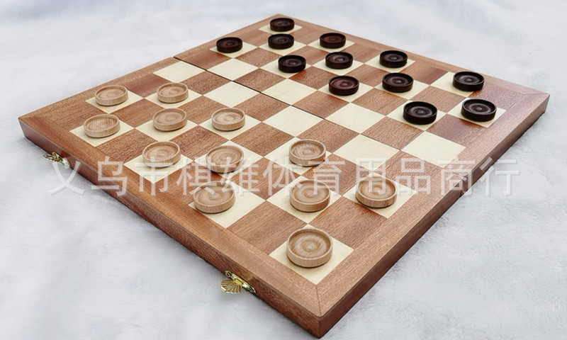 Wooden 64-square and 100-square international Draughts, beech jumping pieces, redwood chessboard, 2 extra spare pieces, beech pieces pic 13