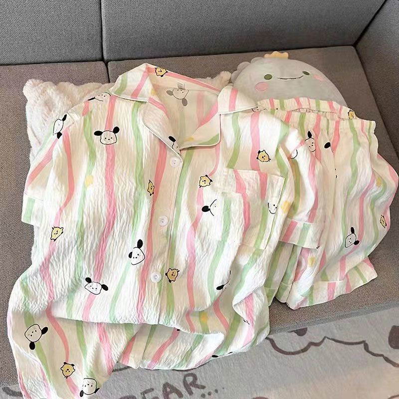Pajama Women Summer Cloud Cotton 2024 New Style sweet and cute cardigan casual short-sleeved and short-shorts home wear set pic 32