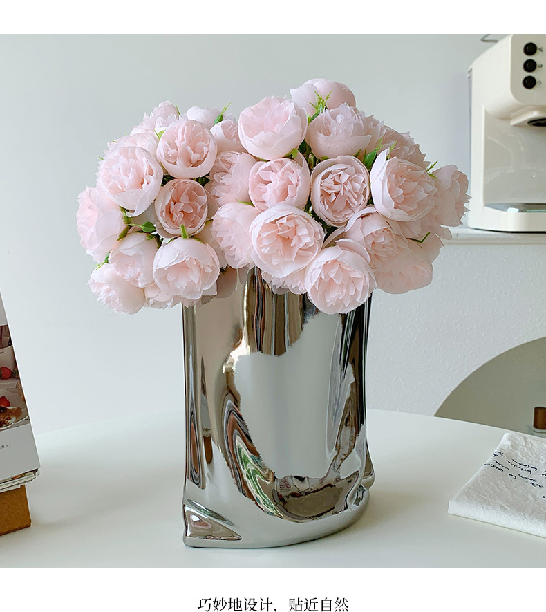 A 27-head small peony bouquet with a bottle of artificial and fake flowers, a living room decoration item that has become a bestseller on Douyin pic 11