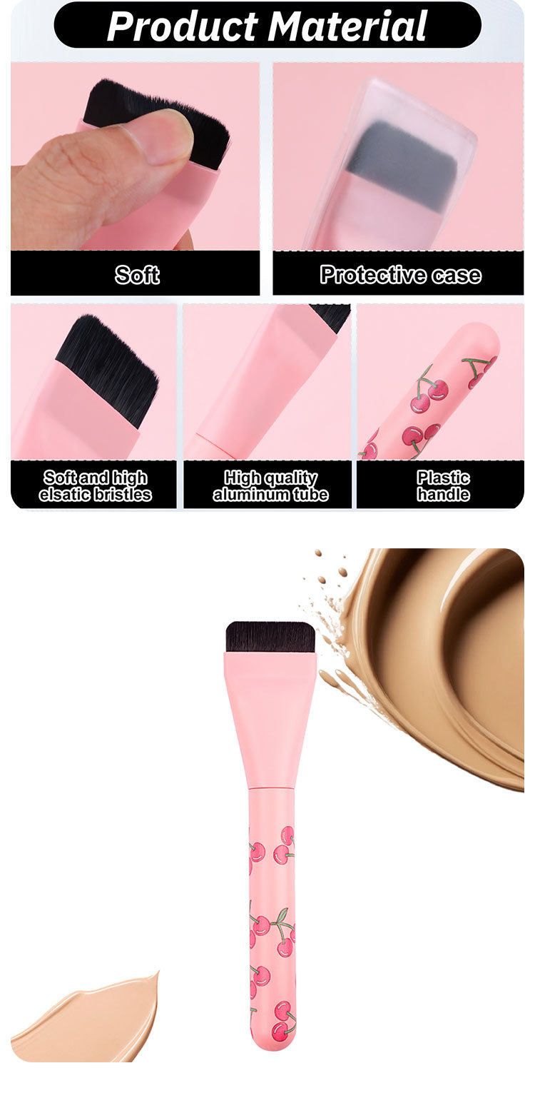 Cross-border one-line foundation brush with cherry print glue handle, seamless concealer, beginner's ultra-thin face mask brush without powder pic 7